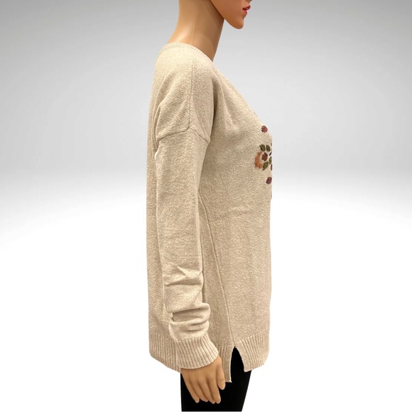 Sonoma Floral Embroidered Pullover Sweater Scoop Neck Relaxed Fit Beige Womens S - Picture 4 of 11
